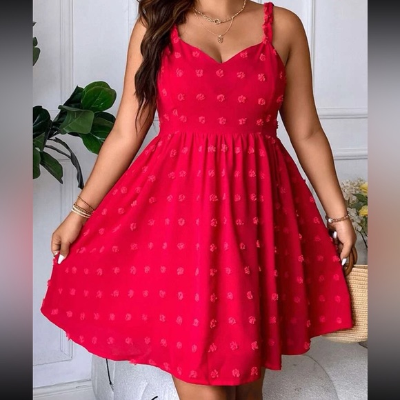 Boho Swiss Dot Smocked Back Cami Dress Red - Picture 5 of 6